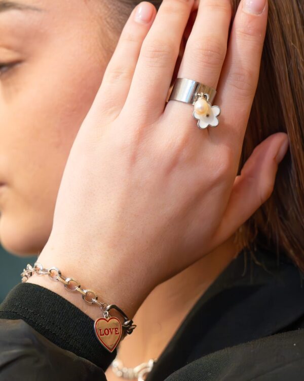 Bague pampille perle et fleur – Image 3