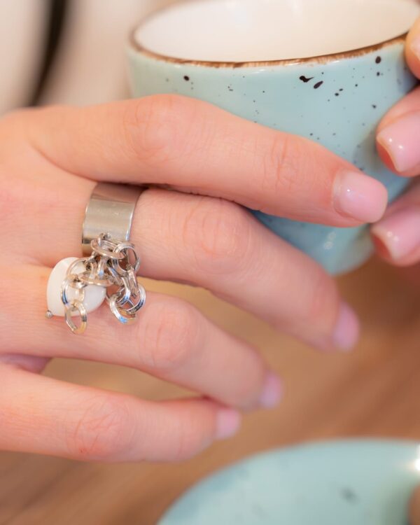 Bague pampille chaîne et cœur – Image 2