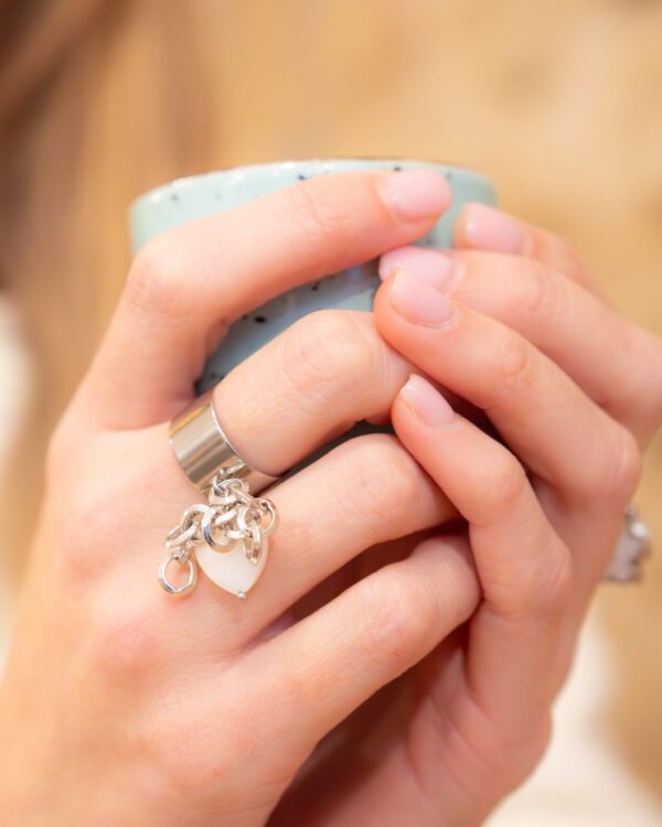 Bague pampille chaîne et cœur – Image 3