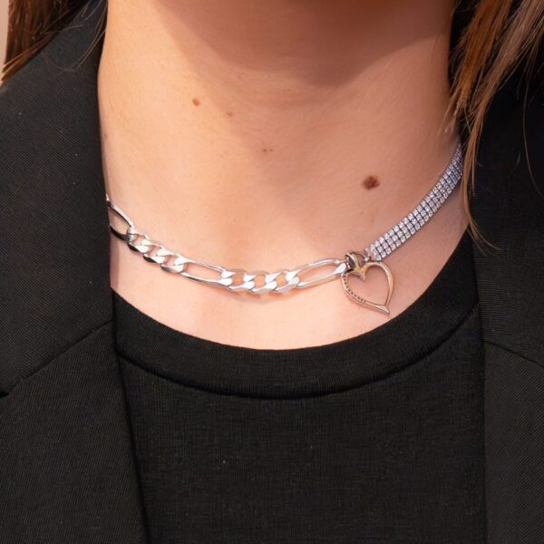 Collier Upcyclé argenté cœur strass Julia – Image 4